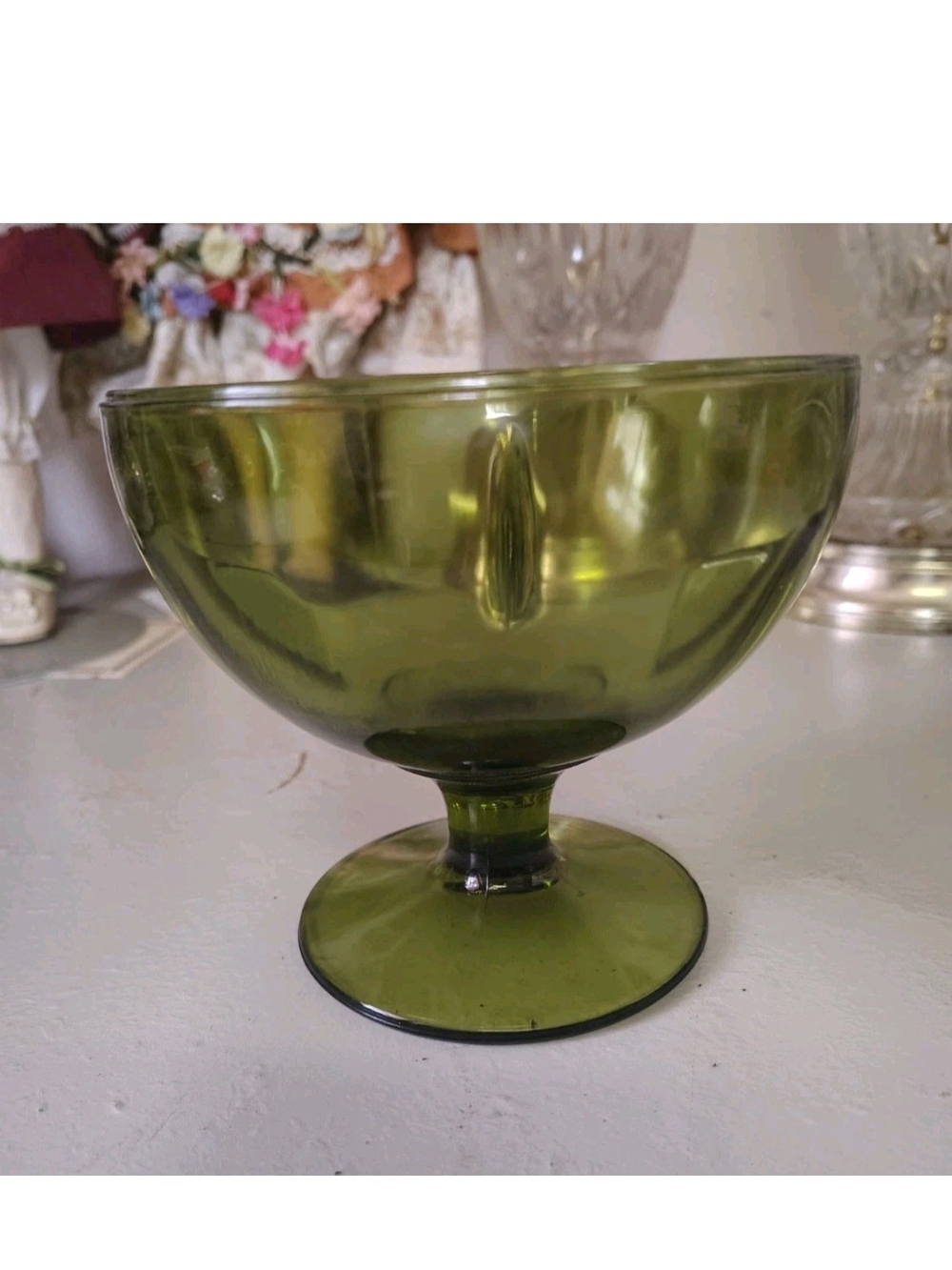Indiana Glass Olive Green Pedestal Bowl